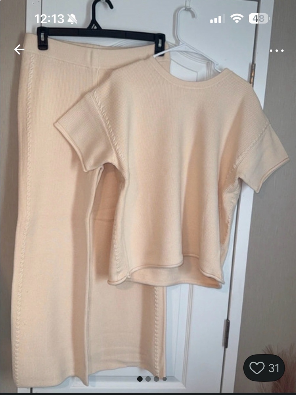 Women's Cream Knit Pantsuit Set - Elegant Two-Piece Outfit